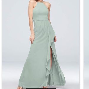 David’s Bridal Dusty Sage High Neck Formal Dress